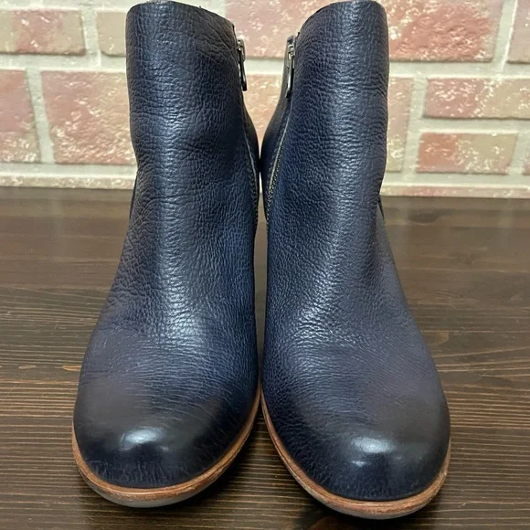 KORK EASE  brand Ankle Bootie Boot Navy Leather Wedge Block Heel Size 9 - Picture 3 of 9